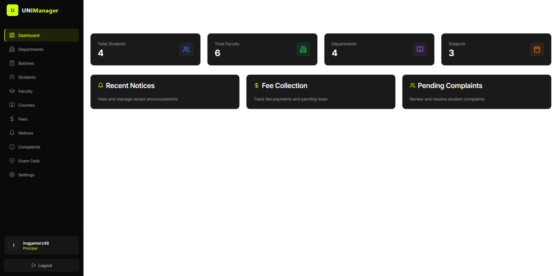 UniManager Dashboard